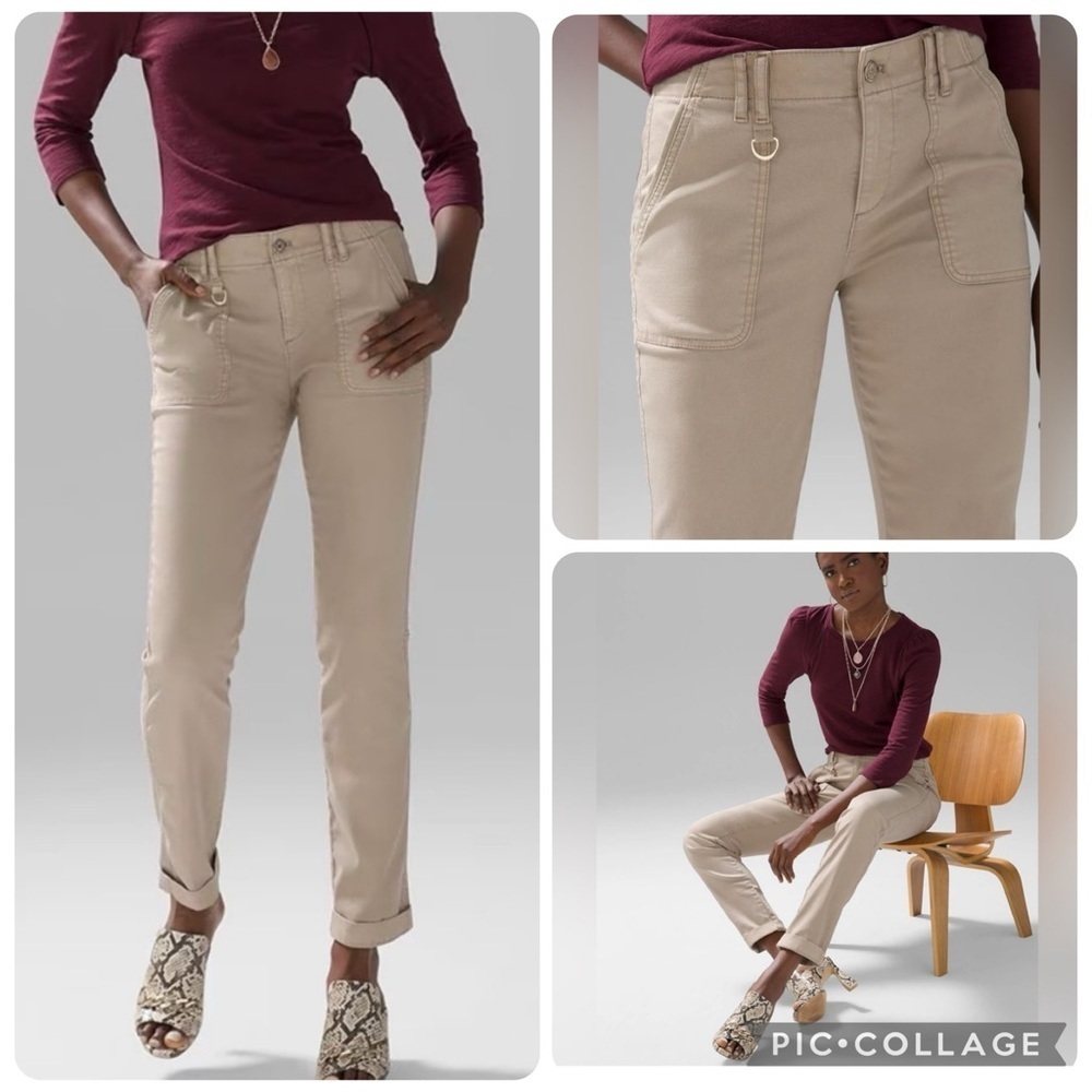 NWT new 14 WHBM mid rise everyday soft slim ankle utility pants sandstone tan